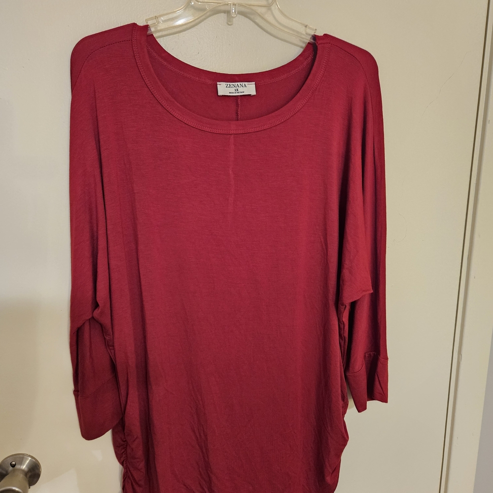 Zenana Outfitters Women's Long Sleeve Top in Deep Red